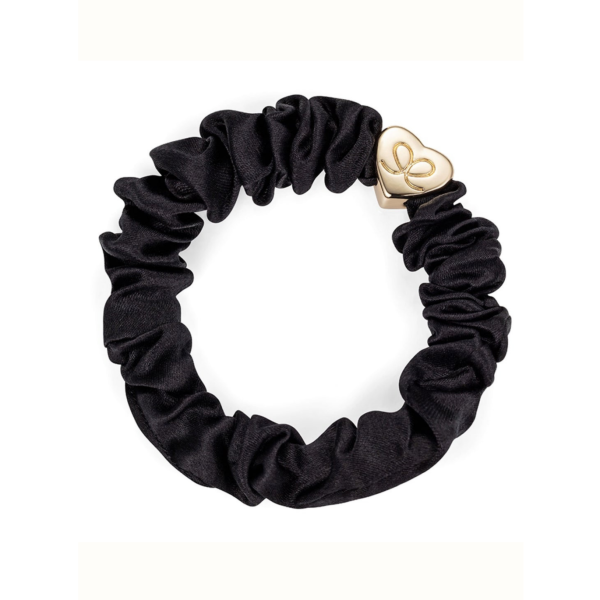 Gold Heart Silk Scrunchie – Black