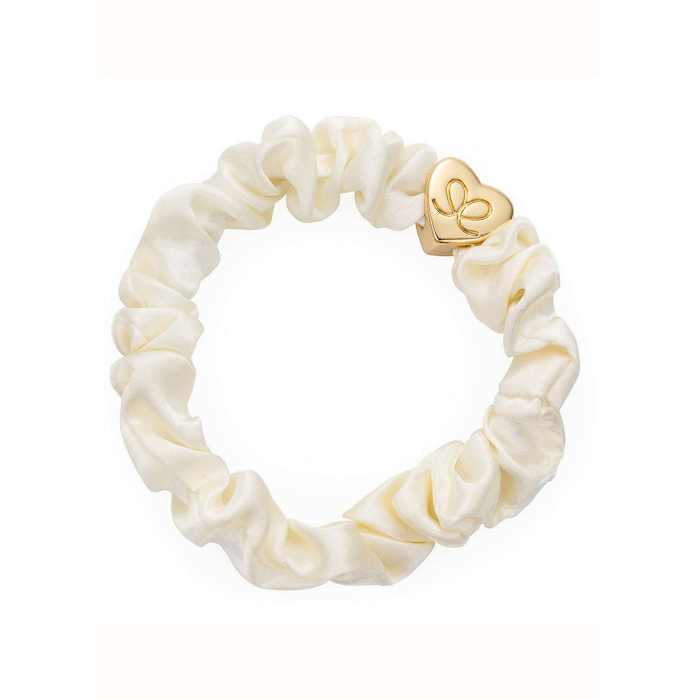 Gold Heart Silk Scrunchie – Cream
