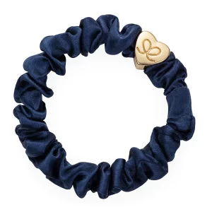 Gold Heart Silk Scrunchie - Navy